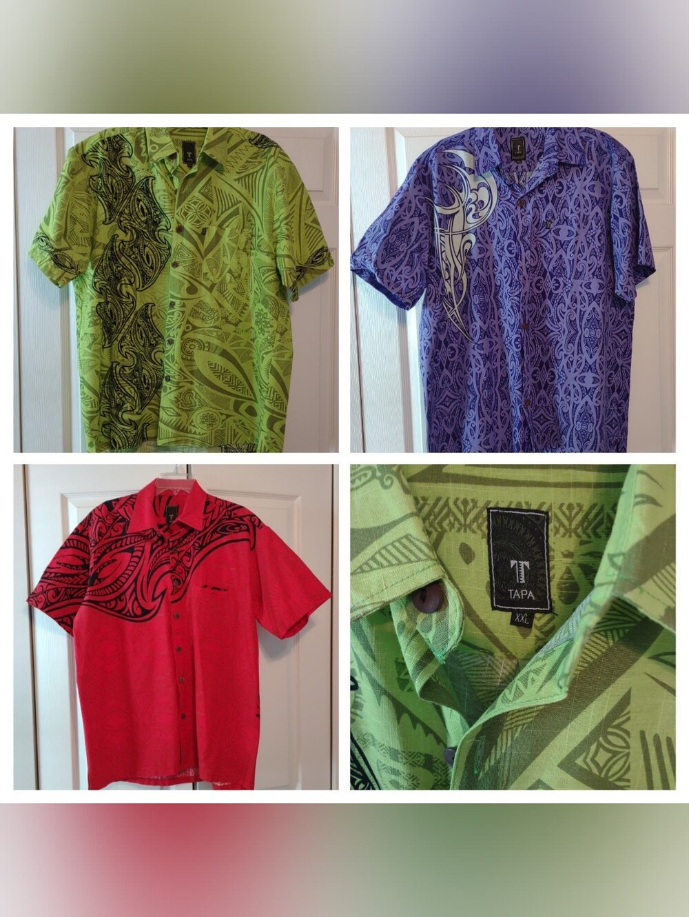 Men's Tapa Hawaiian Tribal Shirt Cotton Choice of Red or Purple Sz XXL.